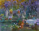 Wisteria in the Garden by Maria Serafina, oil on canvas (unstretched), sold Nov 2020