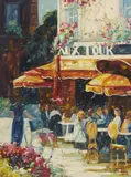 Aux Tour Cafe with Bike by Lisandro Lopez Baylon, oil on canvas (unstretched), sold Nov 2020