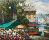 Flower Market by Pierre Latour, oil on canvas (unstretched), sold Nov 2020