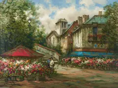 Flower Market by Pierre Latour, oil on canvas (unstretched), sold Nov 2020