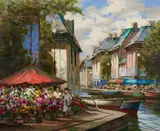 Flower Market by Pierre Latour, oil on canvas (unstretched), sold Nov 2020