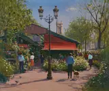 Marche aux Fleurs by Shigeru Wakayama, oil on canvas (unstretched), sold Nov 2020
