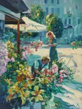 Picking Flowers by Lisandro Lopez Baylon, oil on canvas (unstretched), sold Nov 2020