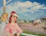 At the Races by Antal Jancsek, oil on canvas (unstretched), sold Nov 2020