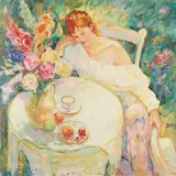 A Quiet Moment by Irene Borg, oil on canvas (unstretched), sold Nov 2020