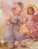 Children with Parasols by Montserrat Barta, oil on canvas (unstretched), sold Nov 2020