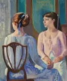 Two Girls by Xavier Blanch i Pla, oil on canvas (unstretched), sold Nov 2020