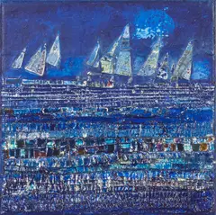 Sur la Mediterranée by Silvia Bertini, mixed media on canvas, sold Nov 2020