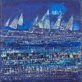 Sur la Mediterranée by Silvia Bertini, mixed media on canvas, sold Nov 2020
