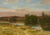 Crossing the Stream by Josef Konečný, oil on canvas (unstretched), sold Nov 2020