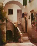 Courtyard Steps by Luigi Grassia, oil on canvas (unstretched), sold Nov 2020