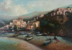 Positano by Amletto Colucci, oil on canvas (unstretched), sold Nov 2020