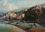 Positano by Amletto Colucci, oil on canvas (unstretched), sold Nov 2020