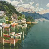 Wolfgangsee Austria by Antonio Sannino, oil on canvas (unstretched), sold Nov 2020