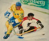 Sweden - Philadelphia Flyers by František Kardaus, oil on canvas (unstretched), sold Nov 2020