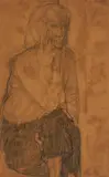 Untitled (Portrait of a Woman) by Ilka Gedő, 1949, charcoal and chalk on tan light woven paper mounted to medium-weight card, sold Dec 2020