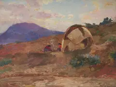 Apache Wicki-up by David Birdsey Walkley, oil on canvas board, sold Dec 2020