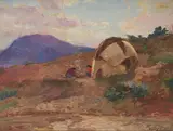 Apache Wicki-up by David Birdsey Walkley, oil on canvas board, sold Dec 2020