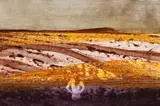Man Bathing, Central Australia Landscape by Sidney Nolan, c.1972, wax crayon and fabric dye on paper, sold Apr 2019