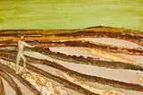Man In Central Australia Landscape by Sidney Nolan, c.1972, wax crayon and fabric dye on paper, sold Apr 2019