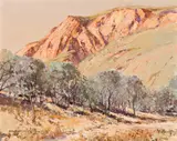 Central Australian landscape by Rubery Bennett, oil on composition board, sold Apr 2019