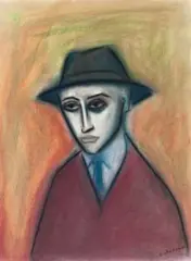 Man With Hat by Robert Dickerson, 2000, pastel on paper, sold Apr 2019