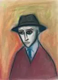 Man With Hat by Robert Dickerson, 2000, pastel on paper, sold Apr 2019