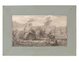 Cases De La Terre De Lewin (Géographe Bay, W.A.) by Charles Alexandre Lesueur, probably June 1801, pen and ink and graphite on laid paper a framing mount of blue-grey paper applied over the paper sheet, sold Nov 2018