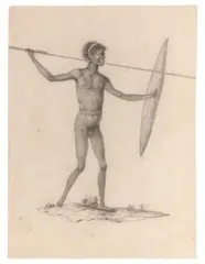 (Aboriginal Warrior With Spear) by Nicolas-Martin Petit, June – November 1802, pen, ink and graphite on laid paper with armorial watermark with fleur-de-lys, sold Nov 2018