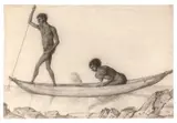 (Aboriginal Man And Woman Fishing With Spear From Canoe, With Fire At Centre) by Nicolas-Martin Petit, June – November 1802, pen, ink and graphite on laid paper watermarked “Budgen 1801”, offered Nov 2018
