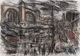 View Of King’S Cross And Pentonville Road I by Leon Kossoff, 1997, pastel and charcoal on paper, sold Nov 2018