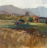 New Town, Tasmania by Albert Henry Fullwood, 1897, oil on wood panel, offered Nov 2018