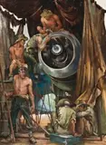 Maintenance Work On A Beaufighter by Harold Freedman, 1945, oil on canvas on composition board, sold Nov 2018