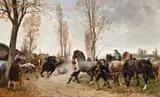 Escaping Horse With Onlooking Villagers by Julius von Blaas, 1893, oil on canvas, sold Nov 2018