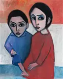 Sisters Ii by Robert Dickerson, 1963, enamel on composition board, sold Nov 2018