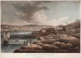 A View Of Sydney Cove, New South Wales by Edward Dayes, 1804, hand coloured aquatint engraved by Francis Jukes, London, sold Nov 2018