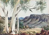 Macdonnell Ranges by Albert Namatjira, c.1955, watercolour on paper on card, sold Nov 2018