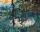 Pond At Dusk Near Black Mountain by John Perceval, 1965, oil on board, offered Nov 2018