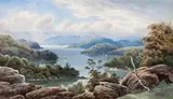 Marlborough Sounds (Pelorus Sound), New Zealand by John Hoyte, watercolour and gouache on paper, sold Nov 2018