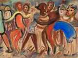 Figures Dancing by Danila Vassilieff, 1955, watercolour and gouache on paper, sold Nov 2018