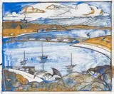 Barwon Heads by Eveline Winifred Syme, c.1930s, colour linocut, sold Nov 2018