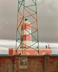 The Lighthouse, Fiumicino, 1968 – 69 by Jeffrey Smart, oil on canvas, sold Aug 2018