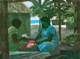 Fiji Islanders With Flowers by Ray Crooke, c.1970, oil on canvas on composition board, sold Aug 2018