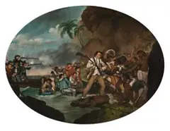 THE DEATH OF CAPTAIN JAMES COOK, c.1781 – 84 by George Carter, oil on metal, sold Aug 2018