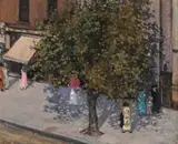 Collins Street, Melbourne by Jessie Traill, 1936, oil on canvas, sold Aug 2018