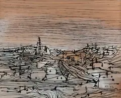 Mining Town by Sidney Nolan, 1952, ink and enamel on glass, sold Aug 2018