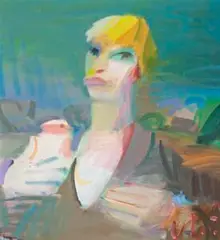 Figure And Galah by Sam Fullbrook, c.1985, oil on canvas, sold Aug 2018