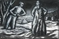 Drawing (Figure In Water) by Peter Booth, 1996, charcoal and casein on paper, sold Aug 2018