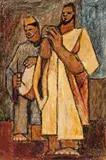 Musicians, 1947 (Verso: Canal Scene) by Leonard French, oil and tempera on composition board, sold Aug 2018
