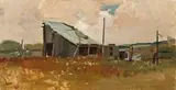 The Slab Hut by Sydney Long, 1937, oil on academy board, sold Aug 2018